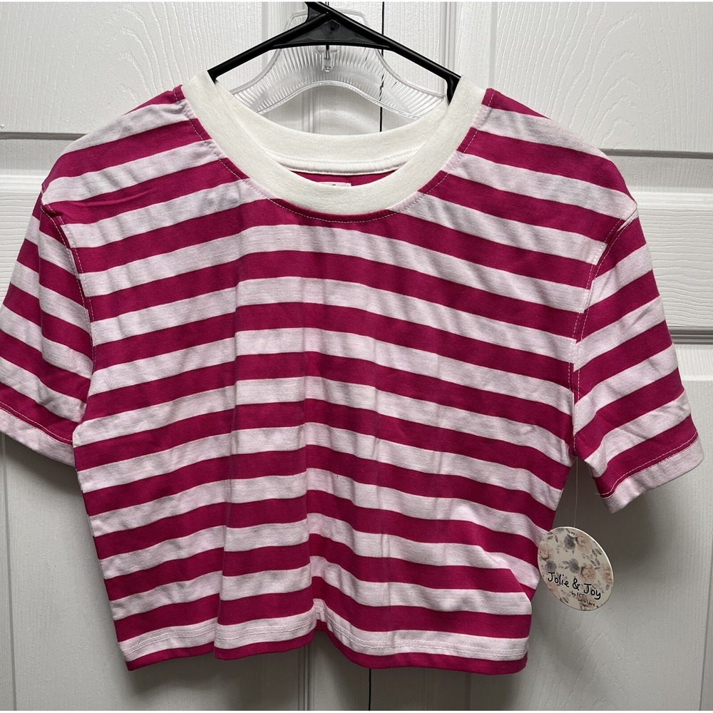 Jolie & Joy Sz XL Pink & White Striped Crop Shirt NWT 100% Cotton